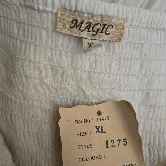 Y2k White Cotton Midi peasant dress Size XL Embroidered Crochet Lace Fairy Boho - Picture 12 of 13